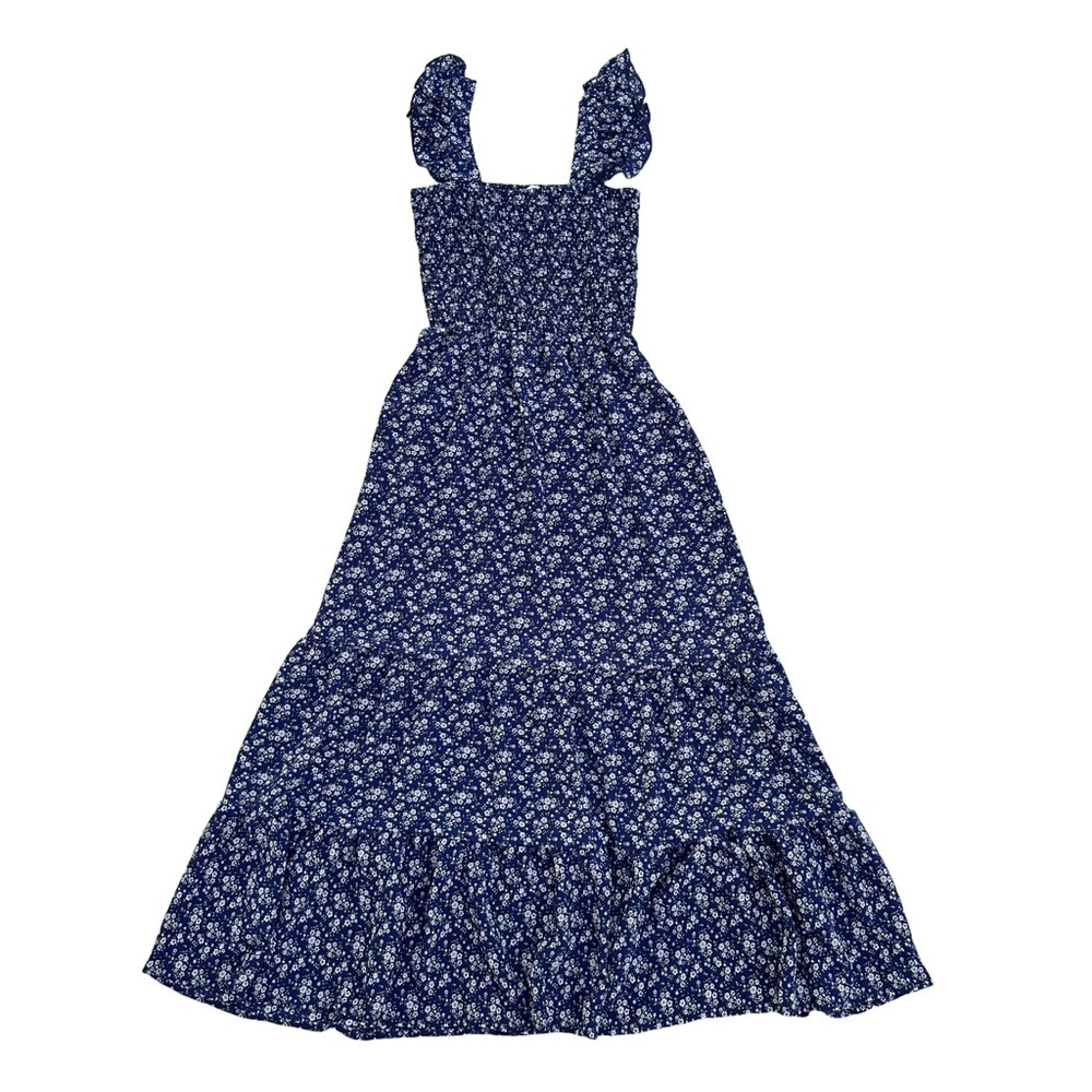 Popular 21 Women's S Blue Floral Smocked Maxi Dress Boho Spaghetti Strap